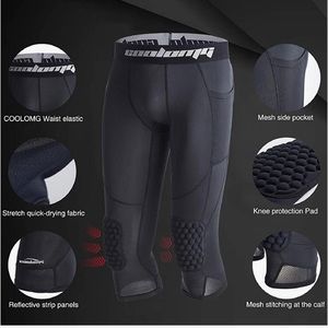 COOLOMG Leggings with Knee Pads Youth Large 3/4 Compression w/Side Pockets.